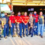 First responders gather on the patio of Berg Haus