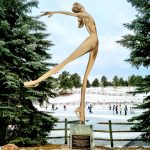 Evergreen Lake House stands the Peggy Fleming sculpture