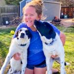 Photo of math teacher MacKenzie Boeckmann and her two border collie mixes Piper and Cannon