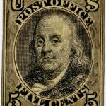 Picture of The first U.S. postage stamp honoring Benjamin Franklin