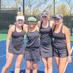 Photo of RCHS varsity girls tennis team (left to right): Megan Clason, Allysa Song, Riley Lanziner and Peyton Maurer